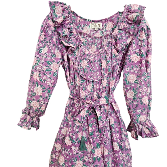 Nwot Mille Resort & Travel  Lavender June Floral Longsleeve Ruffled Midi Dress - Picture 8 of 15
